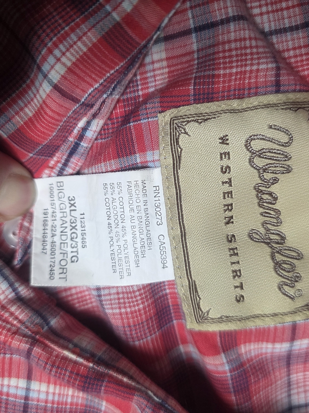Wrangler Men's Red Plaid Western Shirt Pearp Snaps - Big & Tall